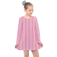 Nice Stripes - Flamingo Pink Kids  Long Sleeve Dress by FashionBoulevard