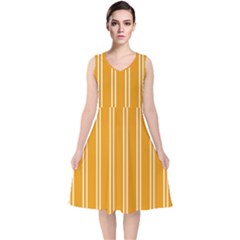 Nice Stripes - Honey Orange V-neck Midi Sleeveless Dress  by FashionBoulevard