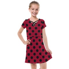 Polka Dots Black On Carmine Red Kids  Cross Web Dress by FashionBoulevard
