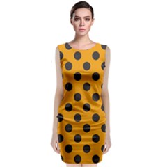 Polka Dots Black On Honey Orange Sleeveless Velvet Midi Dress by FashionBoulevard