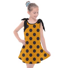 Polka Dots Black On Honey Orange Kids  Tie Up Tunic Dress by FashionBoulevard