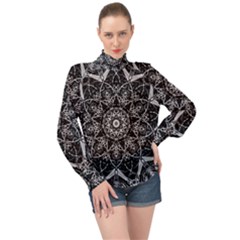 Black And White Pattern High Neck Long Sleeve Chiffon Top by Sobalvarro