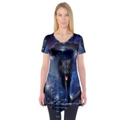 Awesome Wolf In The Gate Short Sleeve Tunic  by FantasyWorld7