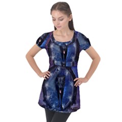 Awesome Wolf In The Gate Puff Sleeve Tunic Top by FantasyWorld7