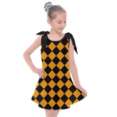 Block Fiesta Black And Honey Orange Kids  Tie Up Tunic Dress by FashionBoulevard