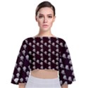White Rose In Maroon Tie Back Butterfly Sleeve Chiffon Top View1