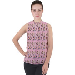 Robin Art Pink Pattern Mock Neck Chiffon Sleeveless Top by snowwhitegirl