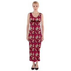 Robin Art Red Pattern Fitted Maxi Dress by snowwhitegirl