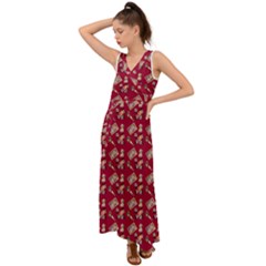 Robin Art Red Pattern V-neck Chiffon Maxi Dress by snowwhitegirl