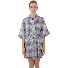 Doily Only Pattern Blue Half Sleeve Satin Kimono  by snowwhitegirl