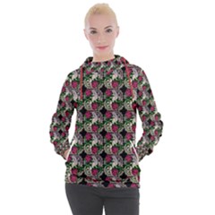 Doily Rose Pattern Black Women s Hooded Pullover by snowwhitegirl