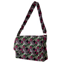 Doily Rose Pattern Black Full Print Messenger Bag (s) by snowwhitegirl