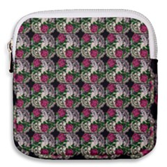 Doily Rose Pattern Black Mini Square Pouch by snowwhitegirl