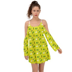 Green Elephant Pattern Yellow Kimono Sleeves Boho Dress by snowwhitegirl