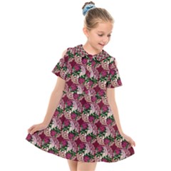 Doily Rose Pattern Red Kids  Short Sleeve Shirt Dress by snowwhitegirl