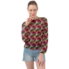 Doily Rose Pattern Red Banded Bottom Chiffon Top by snowwhitegirl