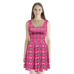 Green Elephant Pattern Hot Pink Split Back Mini Dress  by snowwhitegirl