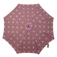 Green Elephant Pattern Mauve Hook Handle Umbrellas (small) by snowwhitegirl