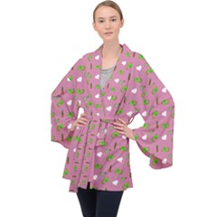 Green Elephant Pattern Mauve Long Sleeve Velvet Kimono  by snowwhitegirl