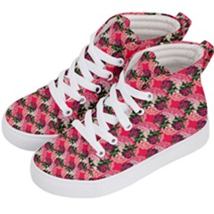 Doily Rose Pattern Watermelon Pink Kids  Hi-top Skate Sneakers by snowwhitegirl