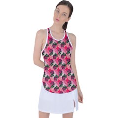 Doily Rose Pattern Watermelon Pink Racer Back Mesh Tank Top by snowwhitegirl