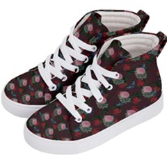 Dark Floral Butterfly Burgundy Kids  Hi-top Skate Sneakers by snowwhitegirl