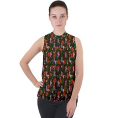 Fiola Pattern Brown Mock Neck Chiffon Sleeveless Top by snowwhitegirl