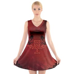 Decorative Celtic Knot With Dragon V-neck Sleeveless Dress by FantasyWorld7