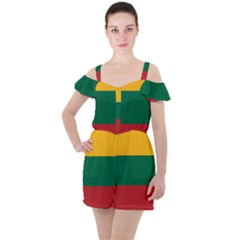 Lithuania Flag Ruffle Cut Out Chiffon Playsuit by FlagGallery