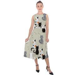 Cute Cat Seamless Pattern Midi Tie-back Chiffon Dress by Vaneshart