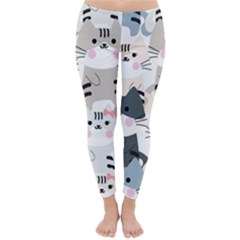 Cute Cat Couple Seamless Pattern Cartoon Classic Winter Leggings by Vaneshart