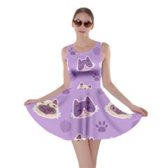 Cute Colorful Cat Kitten With Paw Yarn Ball Seamless Pattern Skater Dress by Vaneshart