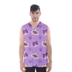 Cute Colorful Cat Kitten With Paw Yarn Ball Seamless Pattern Men s Basketball Tank Top by Vaneshart