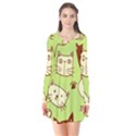 Cute Hand Drawn Cat Seamless Pattern Long Sleeve V-neck Flare Dress View1