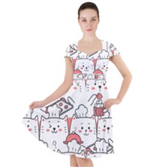 Cute Cat Chef Cooking Seamless Pattern Cartoon Cap Sleeve Midi Dress by Vaneshart