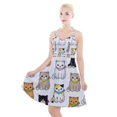 Cat Kitten Seamless Pattern Halter Party Swing Dress  by Vaneshart