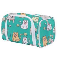 Seamless Pattern Cute Cat Cartoon With Hand Drawn Style Toiletries Pouch by Vaneshart