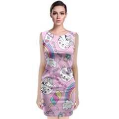 Beautiful Cute Animals Pattern Pink Classic Sleeveless Midi Dress by Vaneshart