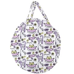 Hand Drawn Cute Cat Pattern Giant Round Zipper Tote by Vaneshart