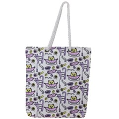 Hand Drawn Cute Cat Pattern Full Print Rope Handle Tote (large) by Vaneshart