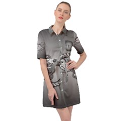 Decorative Clef, Zentangle Design Belted Shirt Dress by FantasyWorld7