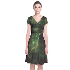 Space Cosmos Galaxy Universe Sky Short Sleeve Front Wrap Dress by Wegoenart