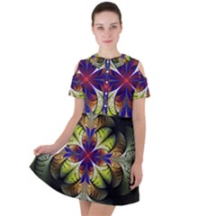 Fractal Flower Fantasy Design Short Sleeve Shoulder Cut Out Dress  by Wegoenart