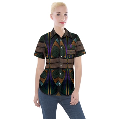 Fractal Abstract Background Pattern Women s Short Sleeve Pocket Shirt by Wegoenart