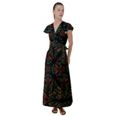 Fractal Fantasy Design Texture Flutter Sleeve Maxi Dress by Wegoenart