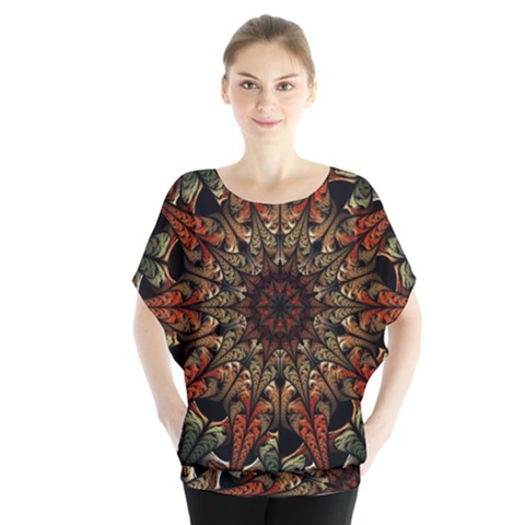 Art Abstract Fractal Pattern Batwing Chiffon Blouse by Wegoenart