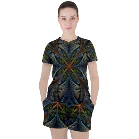 Fractal Art Abstract Pattern Women s Tee And Shorts Set by Wegoenart