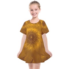 Fractal Flower Floral Gold Pattern Kids  Smock Dress by Wegoenart