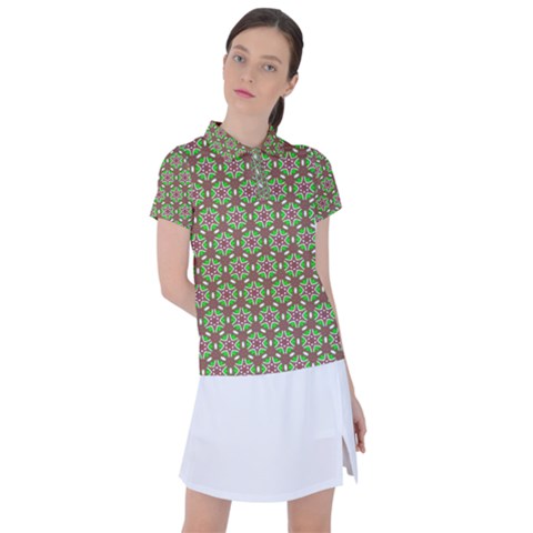 Background Green Ornamental Pattern Women s Polo Tee by Wegoenart