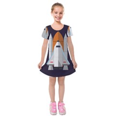 Rocket Space Universe Spaceship Kids  Short Sleeve Velvet Dress by Wegoenart